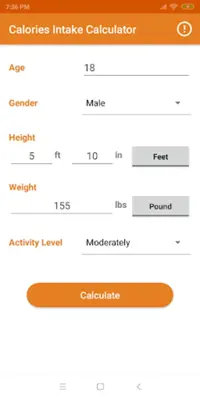 Calories Intake Calculator android App screenshot 2